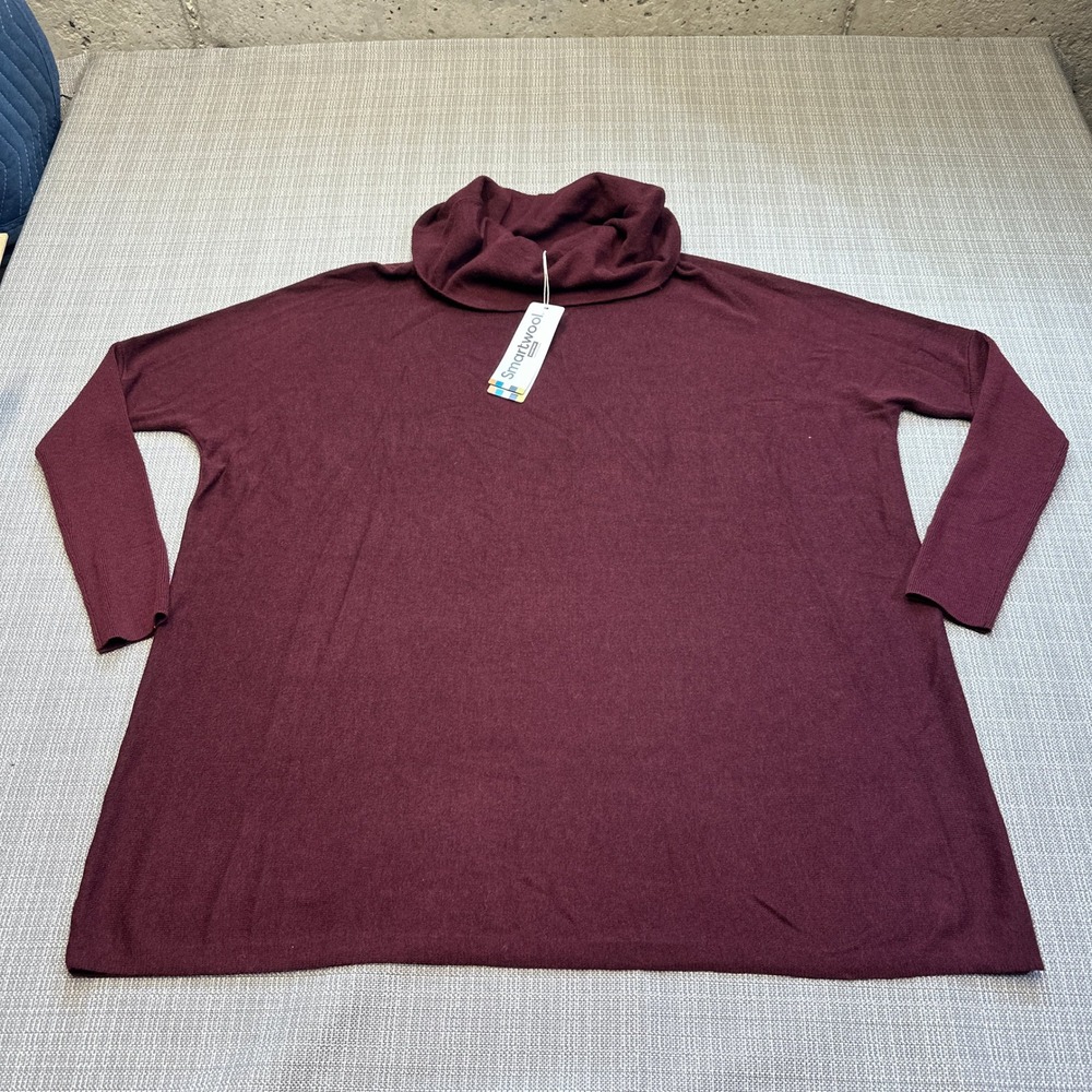 New Smartwool Edgewood Poncho Sweater Womens Small Black Cherry Cowl Neck